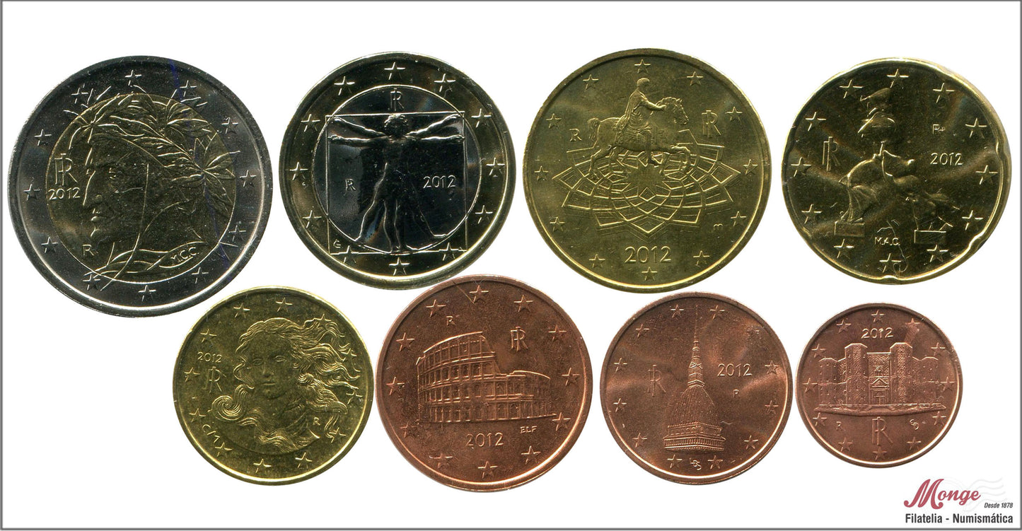 Italia - 2012 - Monedas Euros circulación - S/C / UNC - Año 2012 (8 monedas)