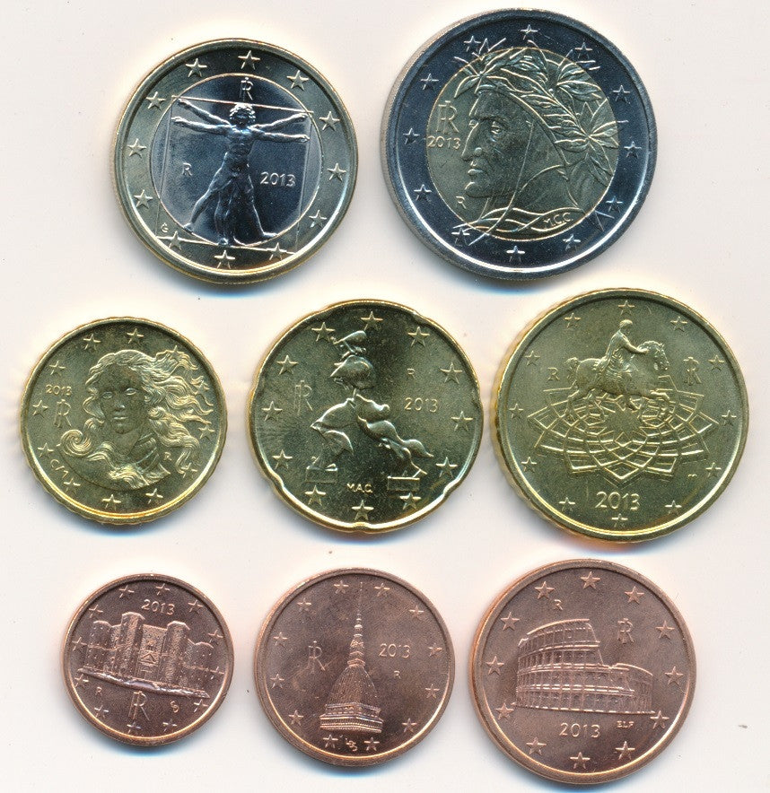 Italia - 2013 - Monedas Euros circulación - S/C / UNC - Año 2013 (8 monedas)