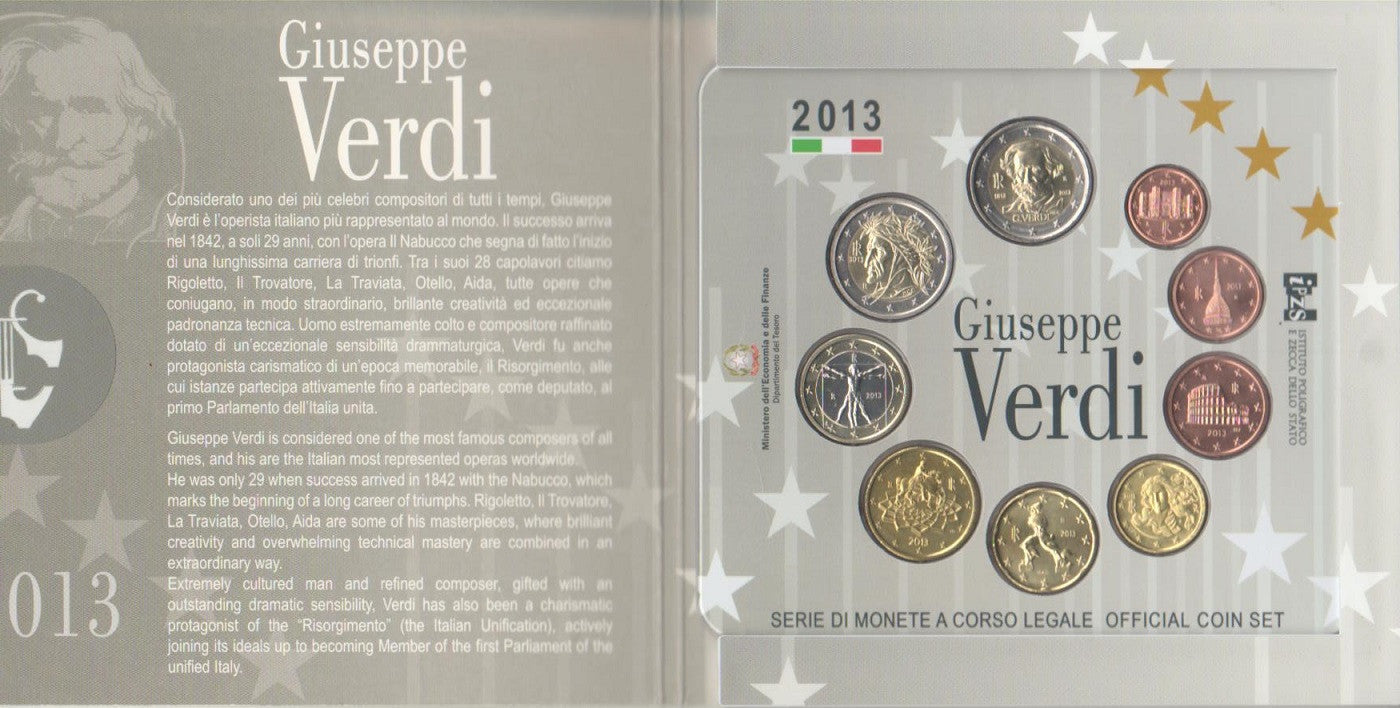 Italia - 2013 - Monedas Euros en cartera oficial - FDC / MS - Cartera 2013 (9 monedas) / Verdi