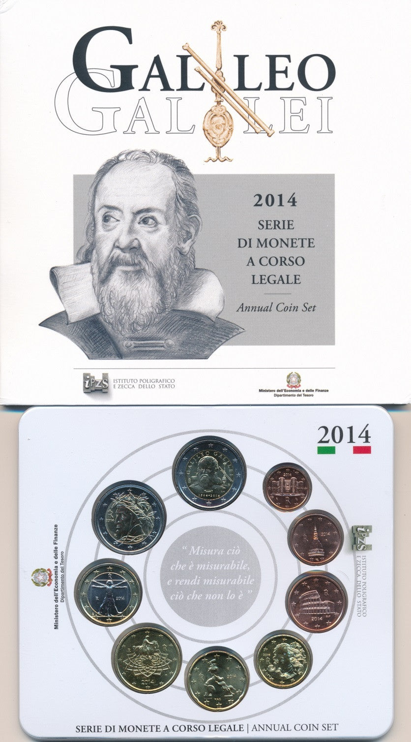 Italia - 2014 - Monedas Euros en cartera oficial - FDC / MS - Cartera 2014 (9 monedas) / Galileo