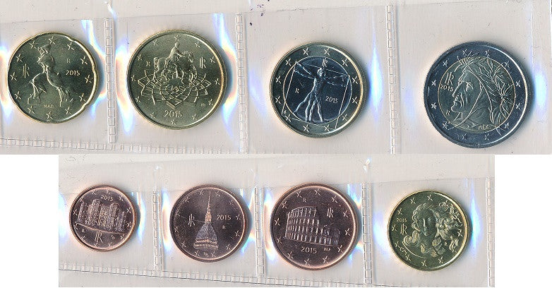 Italia - 2015 - Monedas Euros circulación - S/C / UNC - Año 2015 (8 monedas)