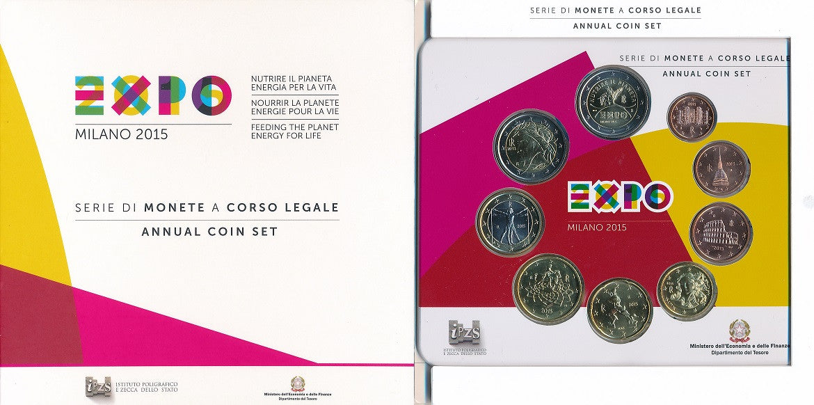 Italia - 2015 - Monedas Euros en cartera oficial - FDC / MS - Cartera 2015 (9 monedas) / Expo Milan