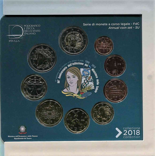 Italia - 2018 - Monedas Euros en cartera oficial - FDC / MS - Cartera 2018 (9 monedas)