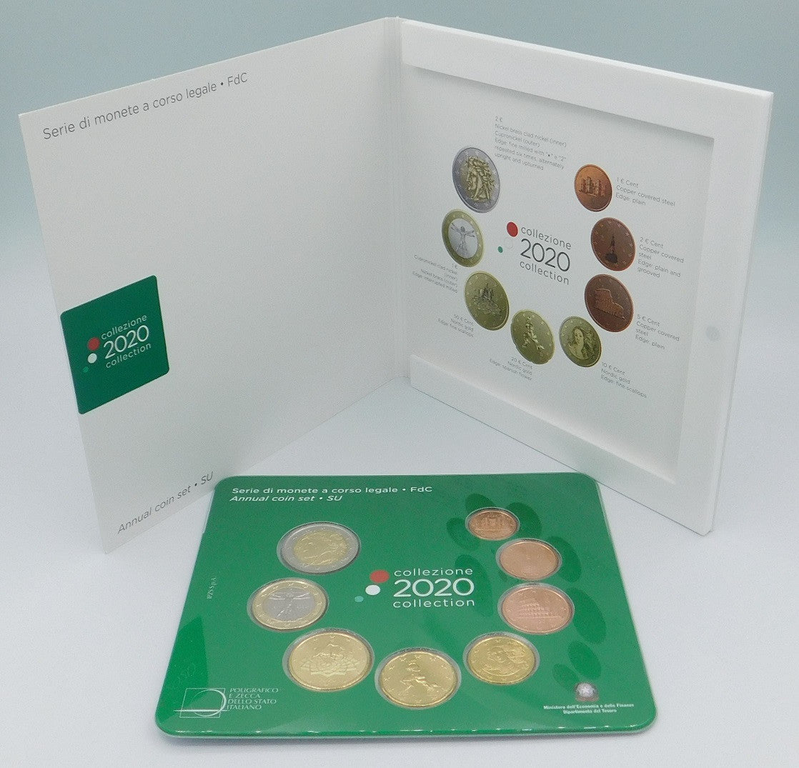 Italia - 2020 - Monedas Euros en cartera oficial - FDC / MS - Cartera 2020 (8 monedas)