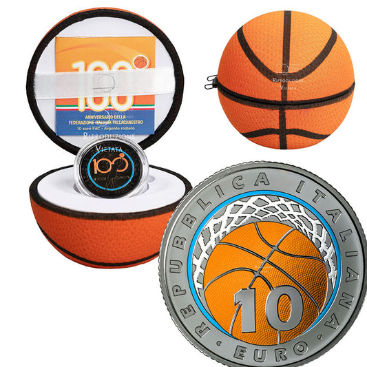 Italia - 2021 - Monedas euros en plata - PROOF - 10 € año 2021 / 100 Anniversario Pallacanestro / En estuche