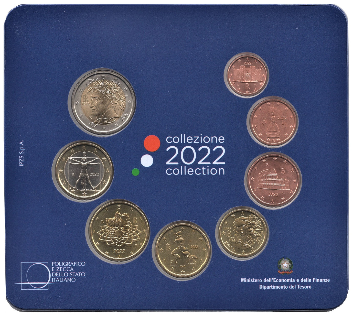 Italia - 2022 - Monedas Euros en cartera oficial - FDC / MS - Cartera 2022 (8 monedas)