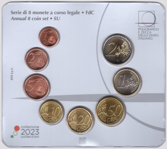 Italia - 2023 - Monedas Euros en cartera oficial - FDC / MS - Cartera 2023 (8 monedas)