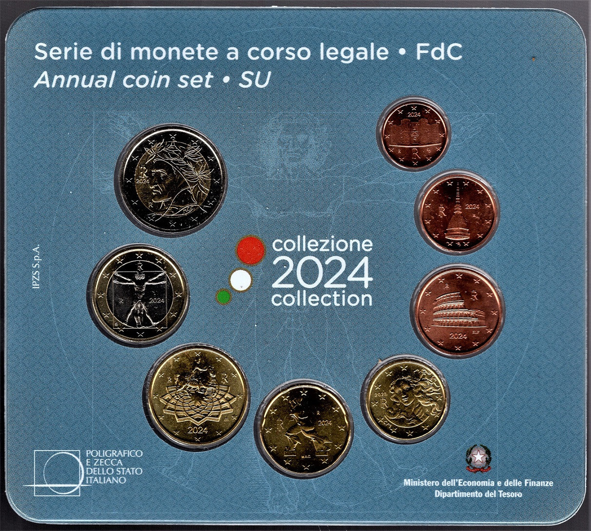 Italia - 2024 - Monedas Euros en cartera oficial - FDC / MS - Cartera 2024 (8 monedas)