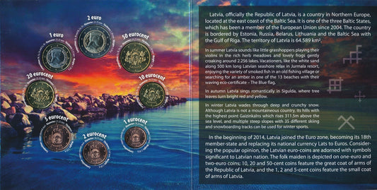 Letonia - 2014 - Monedas Euros en cartera oficial - FDC / MS - Año 2014 (8 monedas) Cartera presentación