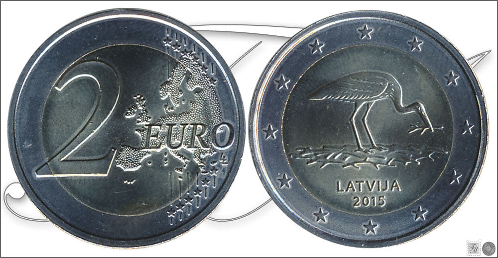 Letonia - 2015 - Monedas Euros circulación - S/C / UNC - 2 € Año 2015 / La Cigüeña Negra