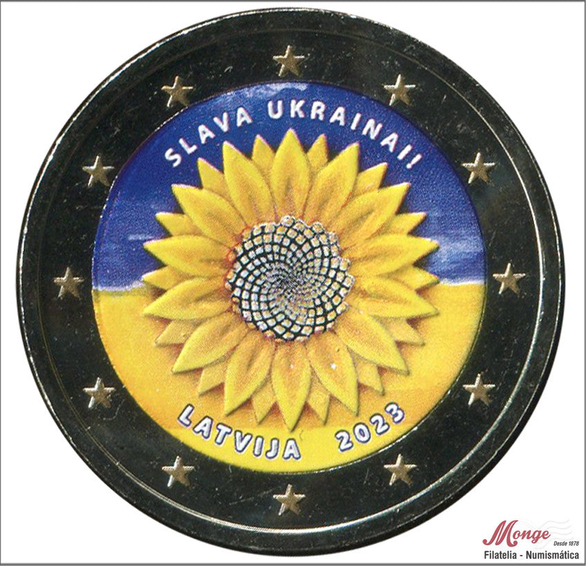 Letonia - 2023 - Monedas Euros Color - S/C / UNC - 2 € año 2023 / Slava Ukrainai - Girasol