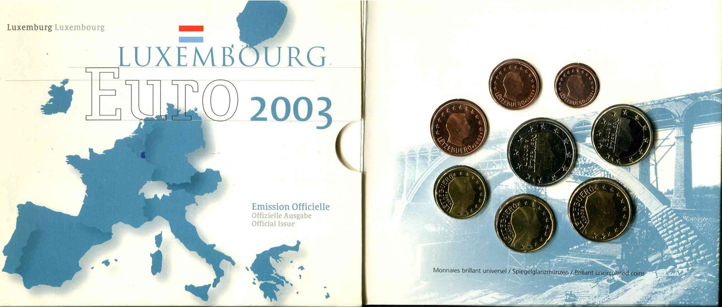 Luxemburgo - 2003 - Monedas Euros en cartera oficial - FDC / MS - Cartera 2003 (8 monedas)