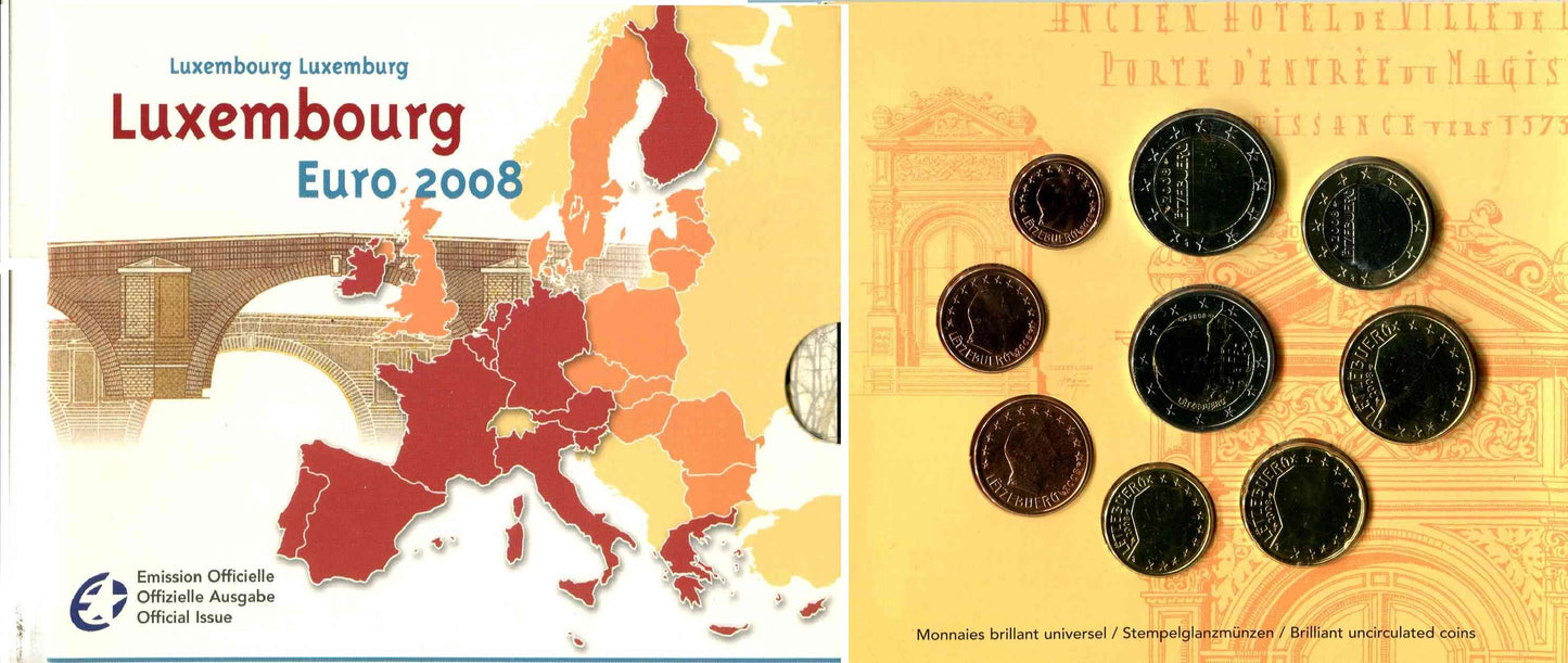 Luxemburgo - 2008 - Monedas Euros en cartera oficial - FDC / MS - Cartera 2008 (8 monedas)