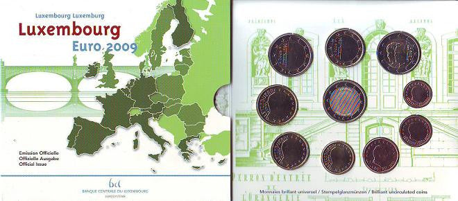 Luxemburgo - 2009 - Monedas Euros en cartera oficial - FDC / MS - Cartera 2009 (10 monedas)