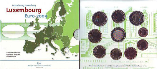 Luxemburgo - 2009 - Monedas Euros en cartera oficial - FDC / MS - Cartera 2009 (10 monedas)