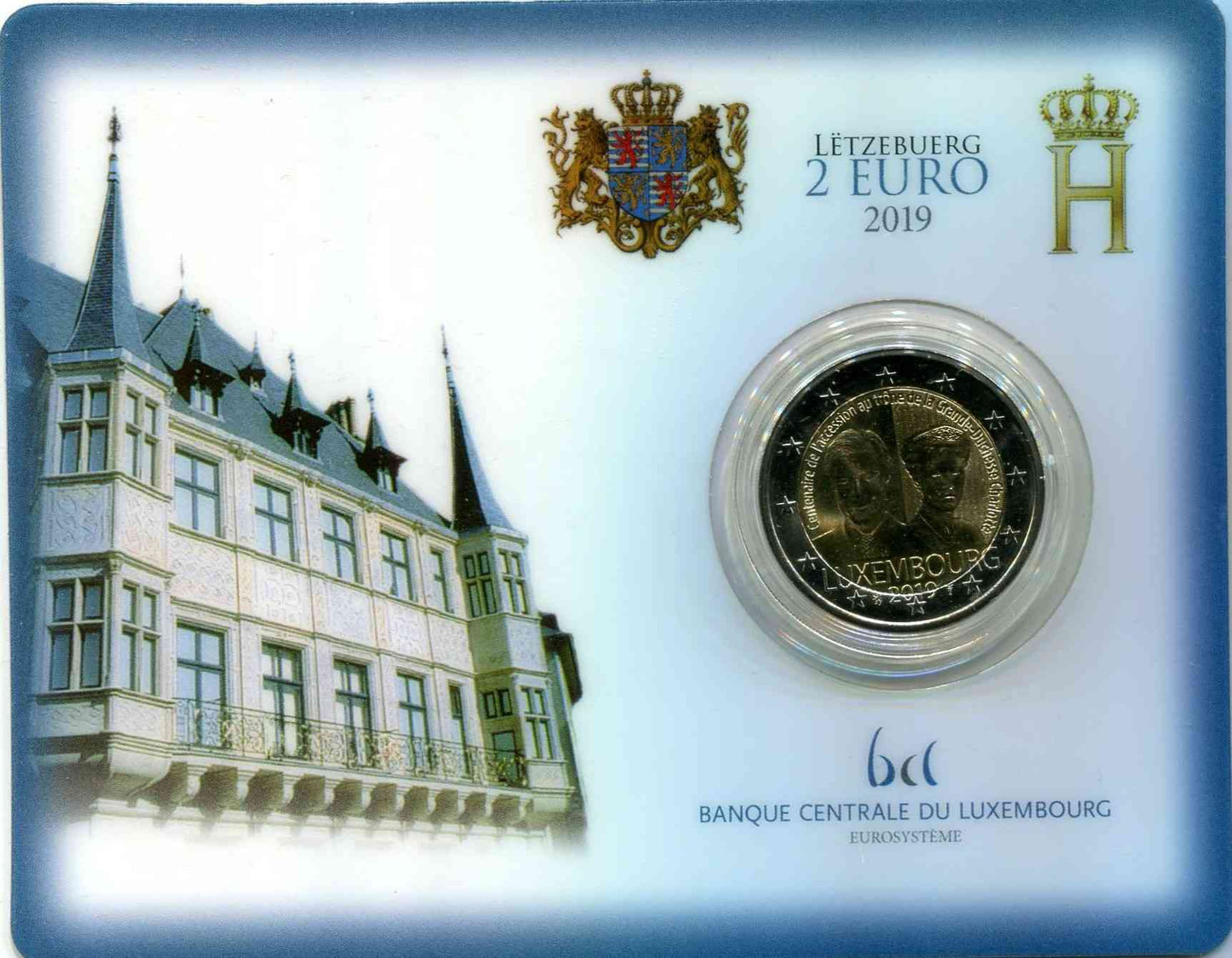 Luxemburgo - 2019 - Monedas Euros circulación - S/C / UNC - 2 € año 2019 / 100 Años ascension trono Duquesa Charlotte / Ceca Leo