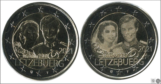 Luxemburgo - 2021 - Monedas Euros circulación - S/C / UNC - 2 € año 2021 / (1 Moneda) 40 Aniv. de Enrique y María Teresa (Se e