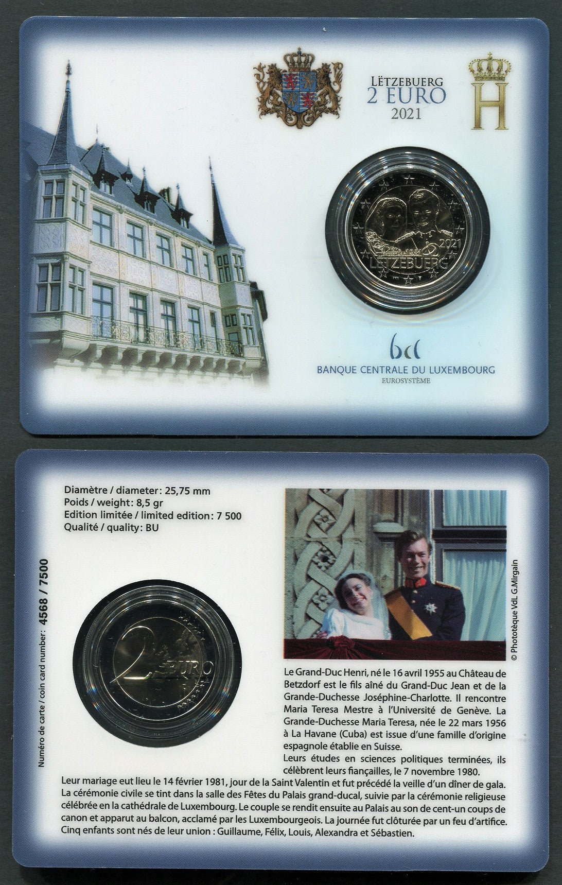 Luxemburgo - 2021 - Monedas Euros circulación - S/C / UNC - 2 € año 2021 / Gran Duque Guillermo