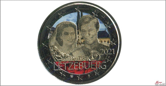 Luxemburgo - 2021 - Monedas Euros Color - S/C / UNC - 2 € año 2021 / 40 Aniv. de Enrique y María Teresa / Variante color