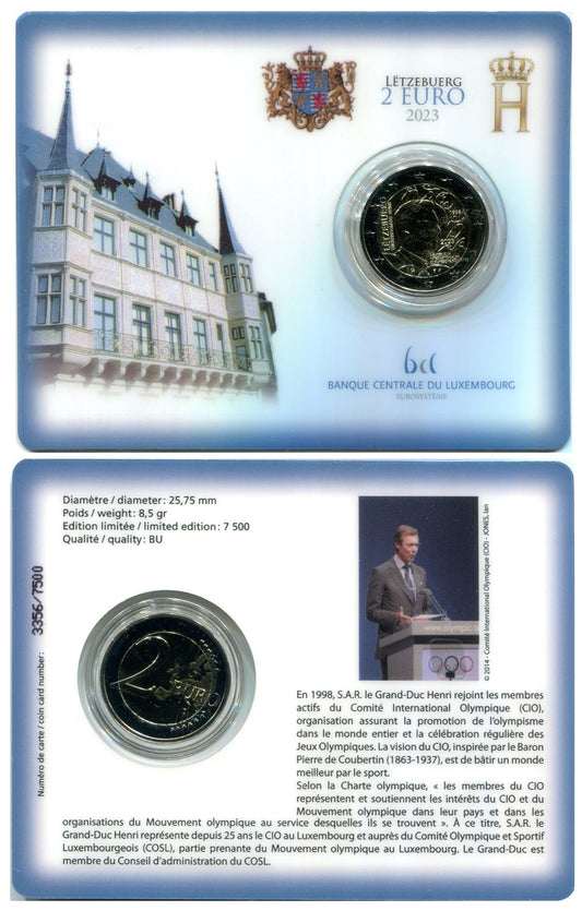 Luxemburgo - 2023 - Monedas Euros circulación - S/C / UNC - 2 € año 2023 / Comite Olimpico / Ceca Royal Dutcho Mint / Coin Card