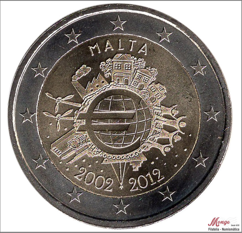 Malta - 2012 - Monedas Euros circulación - S/C / UNC - 2 € Año 2012 / 10 Aniversario €