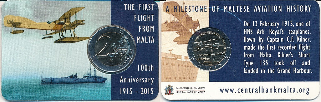 Malta - 2015 - Monedas Euros circulación - S/C / UNC - 2 € año 2015 / 1er Vuelo a Malta 1915 / Ceca Holanda / En blister