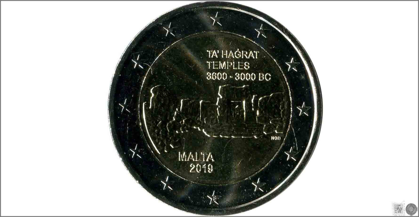 Malta - 2019 - Monedas Euros circulación - S/C / UNC - 2 € Año 2019 / Ta´ Hagrat Temples 3600-3000 BC / Prehistoria IV / Ceca le