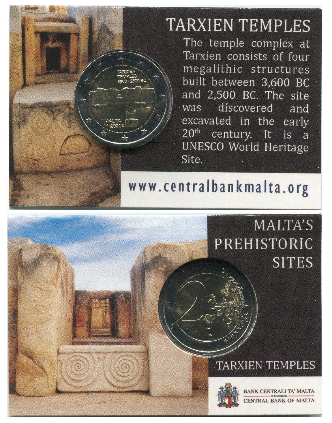 Malta - 2021 - Monedas Euros circulación - S/C / UNC - 2 € Año 2021 / Tarxien Temples / Ceca Paris / En coin card