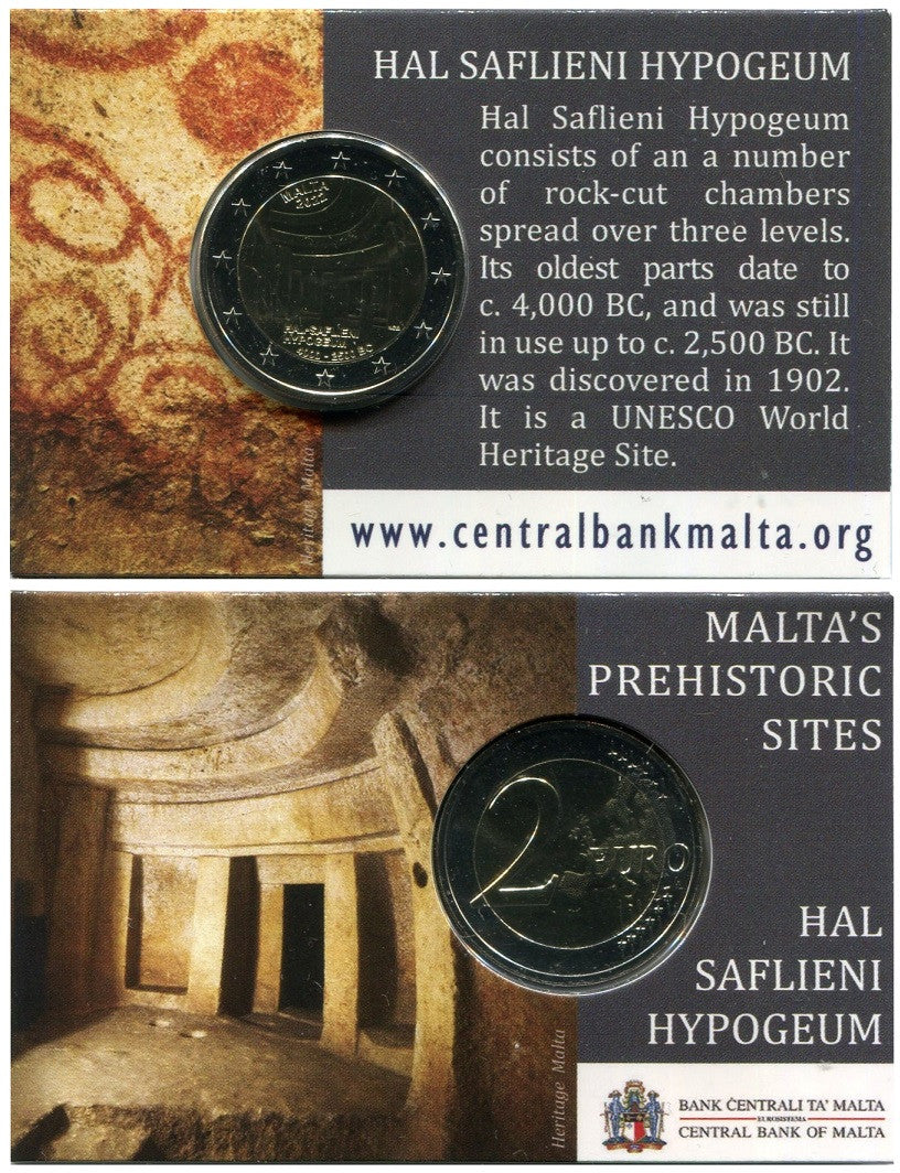 Malta - 2022 - Monedas Euros circulación - S/C / UNC - 2 € Año 2022 / Hal Saflieni Hypogeum Temples / En coin card