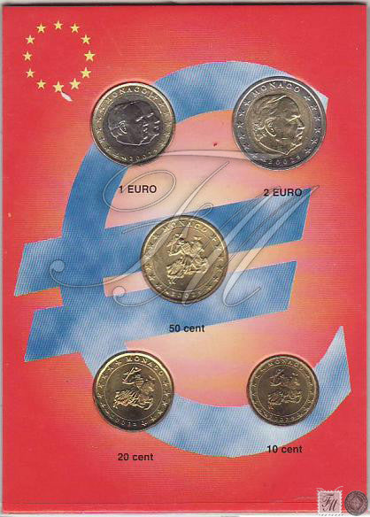 Mónaco - 2002 - Monedas Euros circulación - S/C / UNC - Año 2002 (5monedas) 10-20-50 ct y 1-2 €