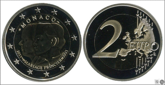 Mónaco - 2021 - Monedas Euros en cartera oficial - PROOF - 2 € año 2021 / 10ª aniv. Boda del Príncipe Alberto II y la Princesa C