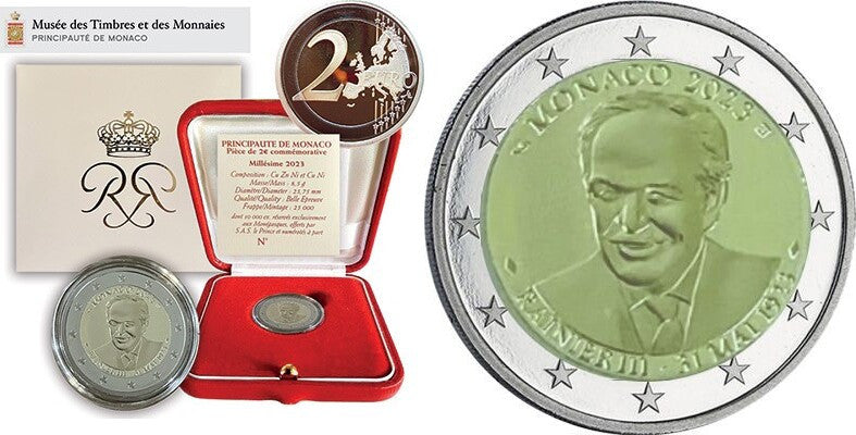 Mónaco - 2023 - Monedas Euros en cartera oficial - PROOF - 2 € año 2023 / PRINCIPE RAINI / Con estuche