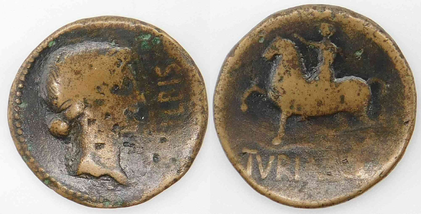 Mundo Antiguo - Iberica - Nº ACIP-1737 - BC / F - AS / A Cabeza de mujer a Drcha delante ley. SILBIS / Jinete con mano alzada a