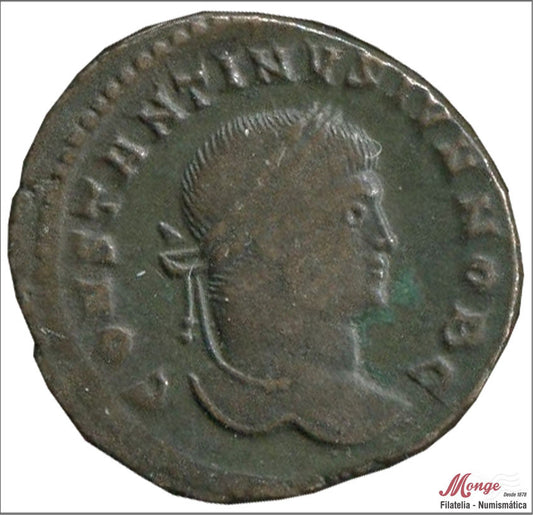 Mundo Antiguo - Imperio Romano - MBC+ / VF+ - Follis Reducido Constantino II Cesar 317-337 DC - R/ CASEARUM NOSTRO RUM VOTX SRTU