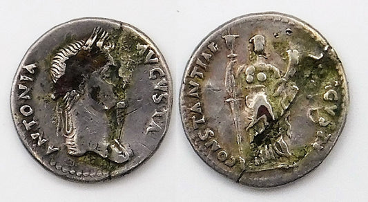 Mundo Antiguo - Imperio Romano - Nº S-01900 - BC / F - Denario ( Forrado Contemporary ) Antonia / RARISIMO - R/ SACERDOS DIVI AU