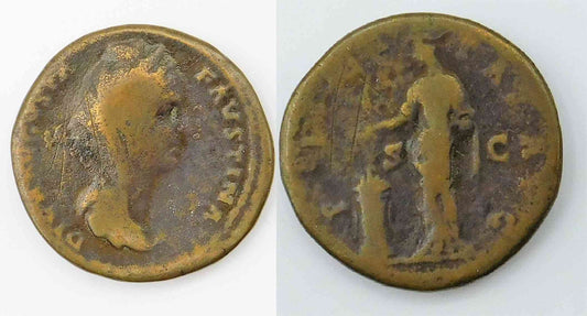 Mundo Antiguo - Imperio Romano - Nº S-04631 - BC- / F- - Sestercio. Diva Faustina - R/ PIETAS AUG SC / Variante por busto velado