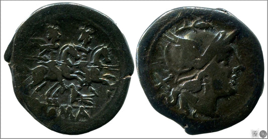 Mundo Antiguo - Republica Romana - Nº FFC0060 - BC+ / F+ - Denario Anonimo / Serie DIOSCUROS con Simbolos / Proa de Nave / Roma