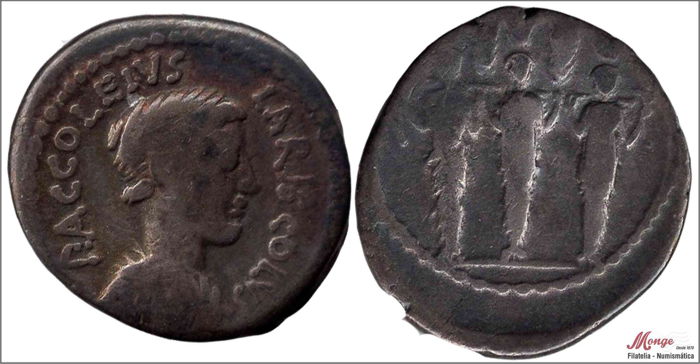 Mundo Antiguo - Republica Romana - Nº FFC0090 - BC / F - Denario Accoleia - P Accoleius LARIS COLUS - A/ P ACCOLEIUS CARISCO - R