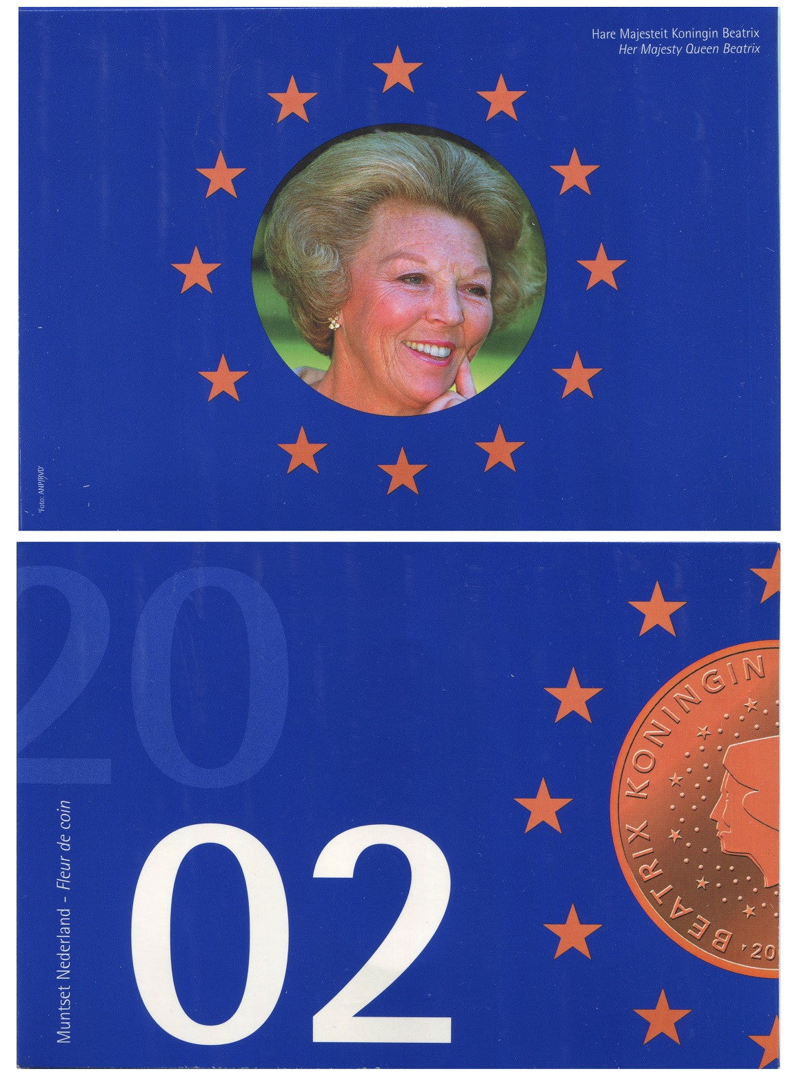 Paises Bajos - 2002 - Monedas Euros en cartera oficial - FDC / MS - Cartera 2002 (8 monedas) Reina Beatriz