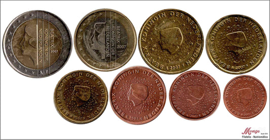 Paises Bajos - 2007 - Monedas Euros circulación - S/C / UNC - Año 2007 (8monedas)