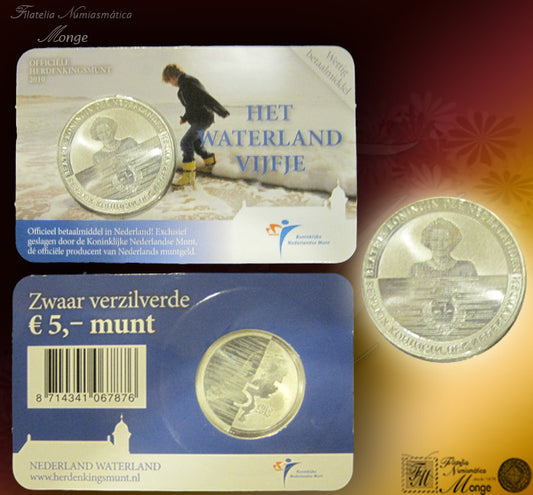 Paises Bajos - 2010 - Monedas euros en plata - FDC / MS - 5 € año 2010 / Waterland en Coin Card