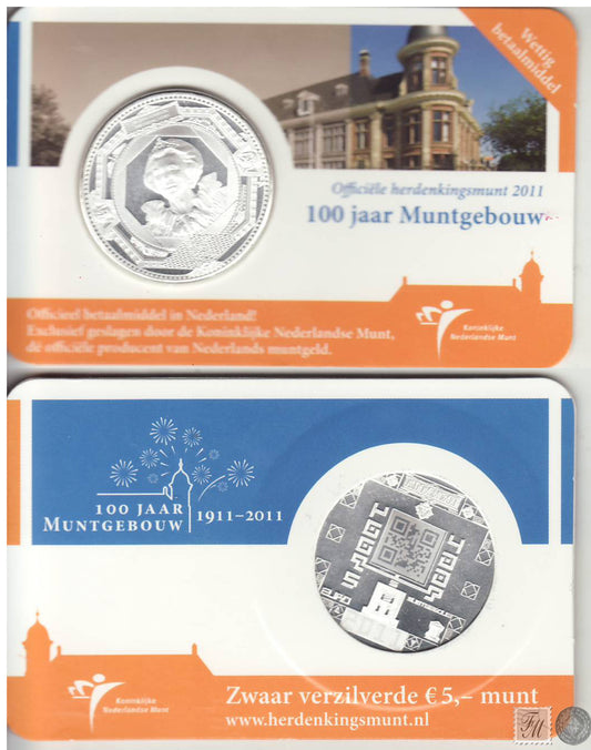 Paises Bajos - 2011 - Monedas euros en plata - FDC / MS - 5 € año 2011 / 100 Jaar Muntgebouw