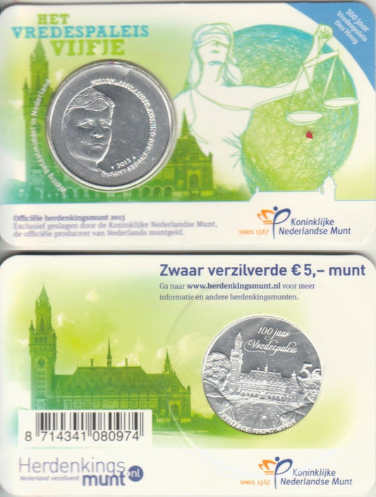 Paises Bajos - 2013 - Monedas Euros circulación - S/C / UNC - 5 € año 2013 / Het Vredespaleis / En blister