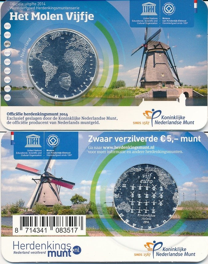 Paises Bajos - 2014 - Monedas Euros circulación - S/C / UNC - 5 € año 2014 / Molinos / Het Molen Vijifje