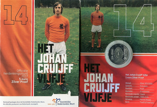 Paises Bajos - 2017 - Monedas euros en plata - PROOF - 5 € año 2017 / Johan Cruyff / En cartera oficial