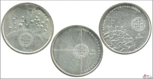 Portugal - 2003 - Monedas euros en plata - S/C / UNC - 8 € año 2003 Europeo futbol (3 monedas) Iª serie