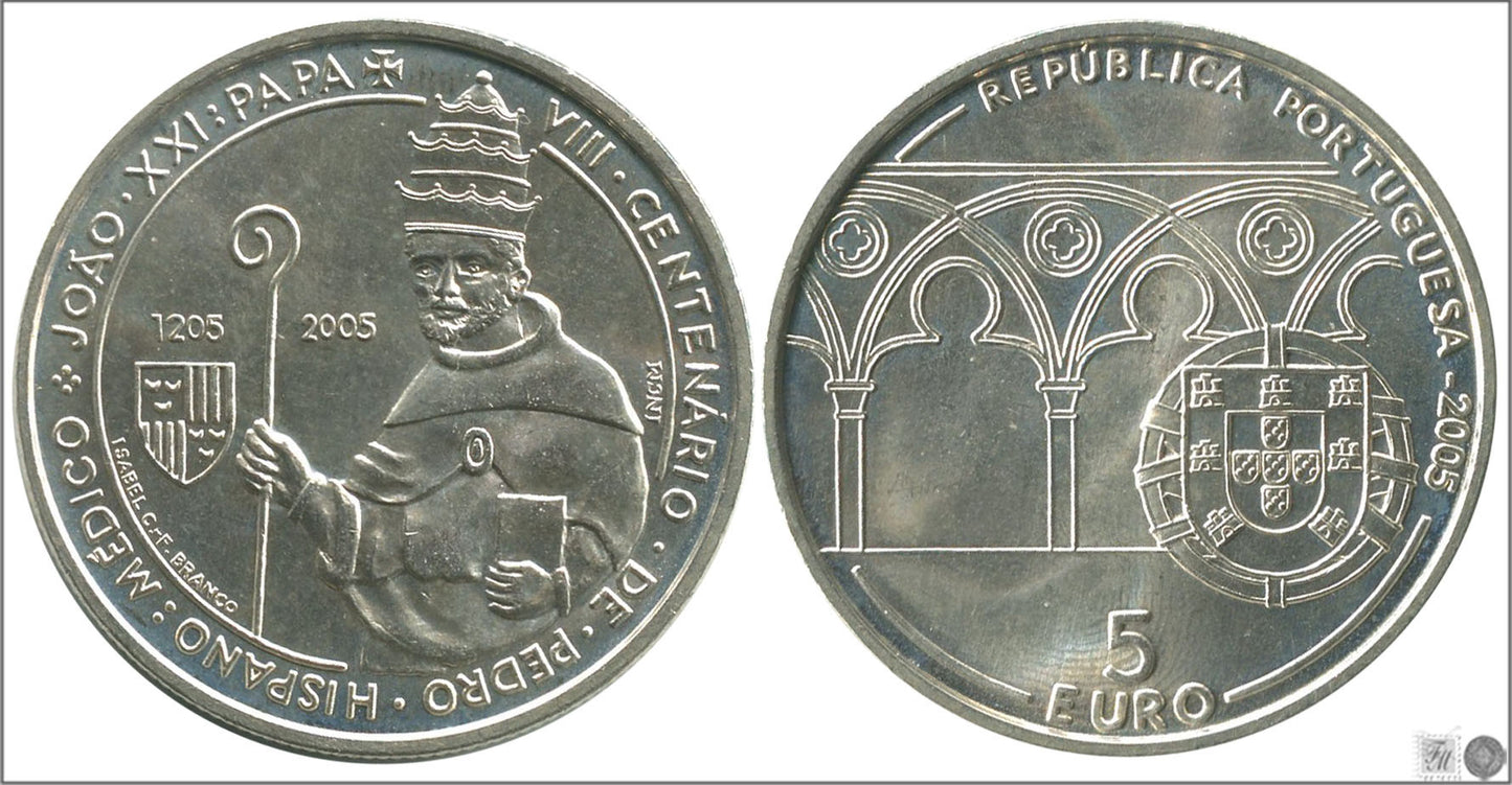 Portugal - 2005 - Monedas euros en plata - S/C / UNC - 5 € año 2005 Papa Joao XXI