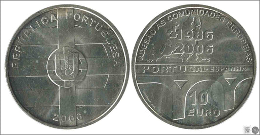 Portugal - 2006 - Monedas euros en plata - S/C / UNC - 10 € año 2006 / Adesion España y Portugal a la UE