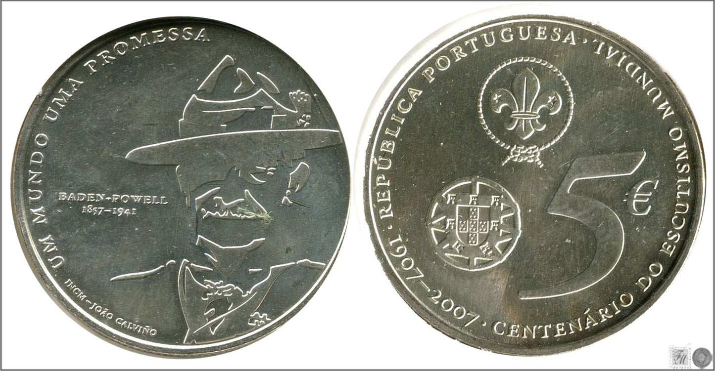 Portugal - 2007 - Monedas euros en plata - FDC / MS - 5 € año 2007 / Centenario de Boy Scouts