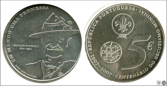 Portugal - 2007 - Monedas euros en plata - FDC / MS - 5 € año 2007 / Centenario de Boy Scouts